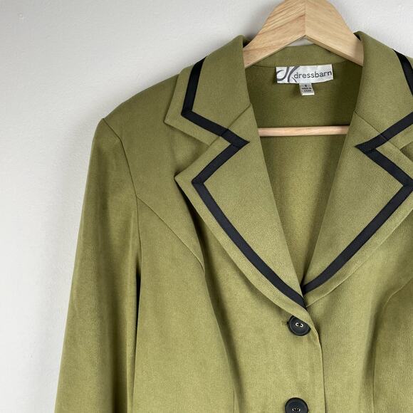 90s Vintage Green Vegan Suede Pointed Collar Cinched Waist Blazer Jacket Size S - Picture 2 of 8
